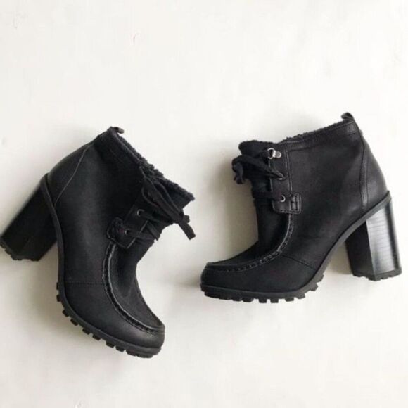 Sam Edelman Madge Sherpa Lined Suede Lace Up Lug Sole Booties 7 Black - Picture 1 of 10